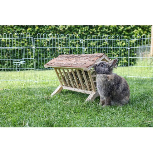 Râtelier à Foin en Bois Naturel pour Lapins et Rongeurs – 45x32x33 cm